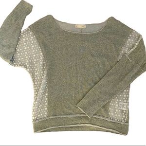 Areve blouse. Gray knit with cream lace overlay. Women’s Large.